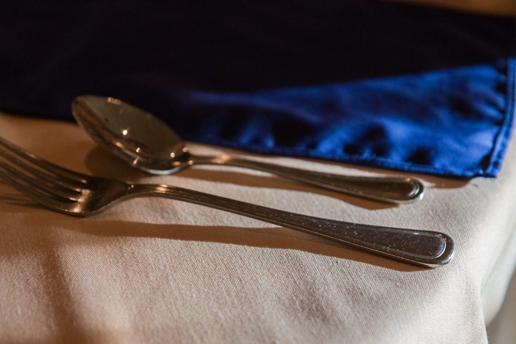 Blue-and-silver reusable table runner set
