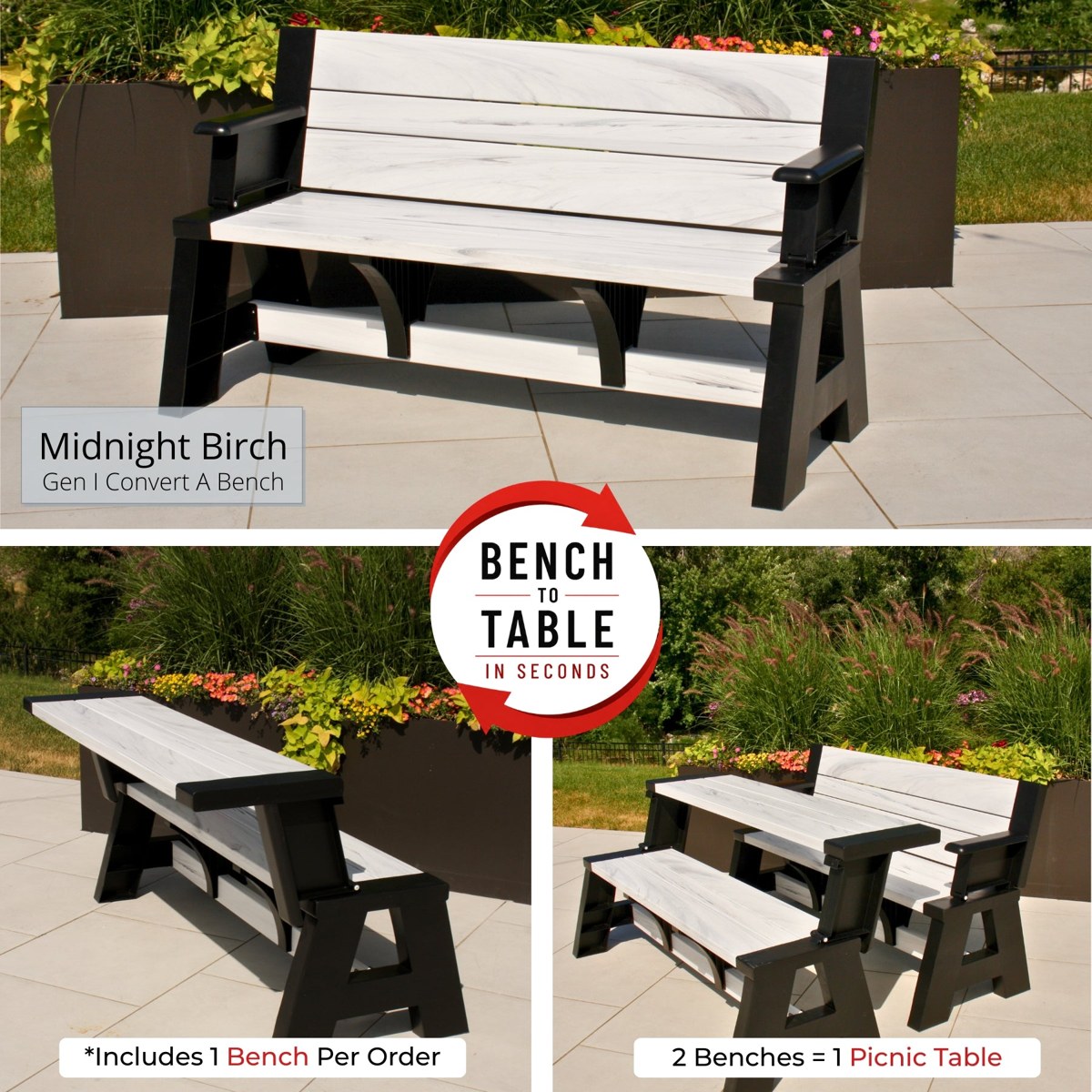 Convert-A-Bench convertible bench and picnic table