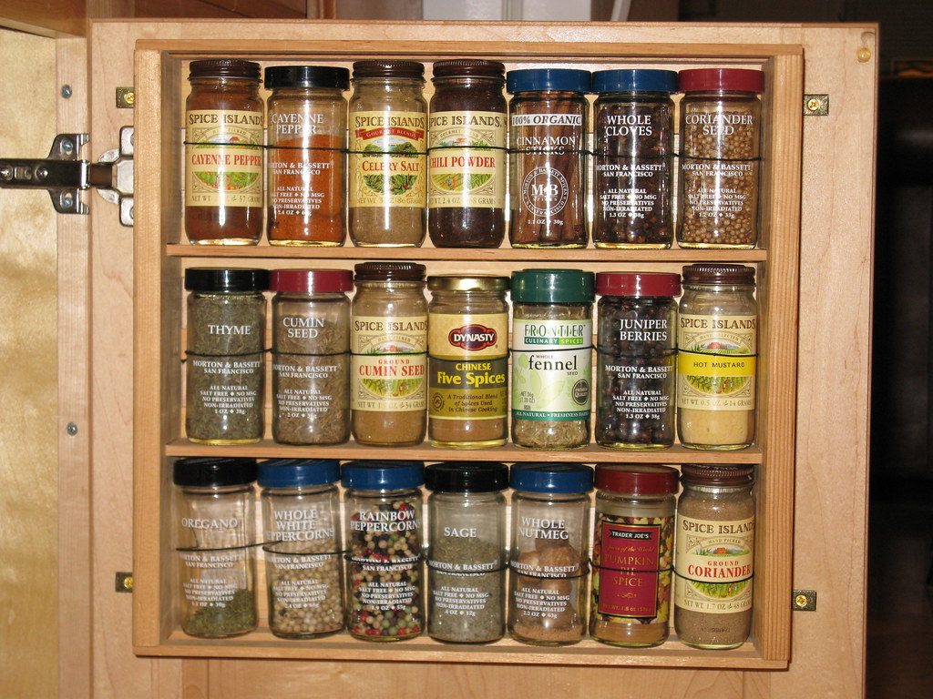 Pull-out rotating cabinet spice organizer